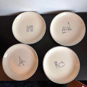 Pottery Barn Paris Plate Set – Set of 4 (Cream & Black, Elegant & Cute Design)